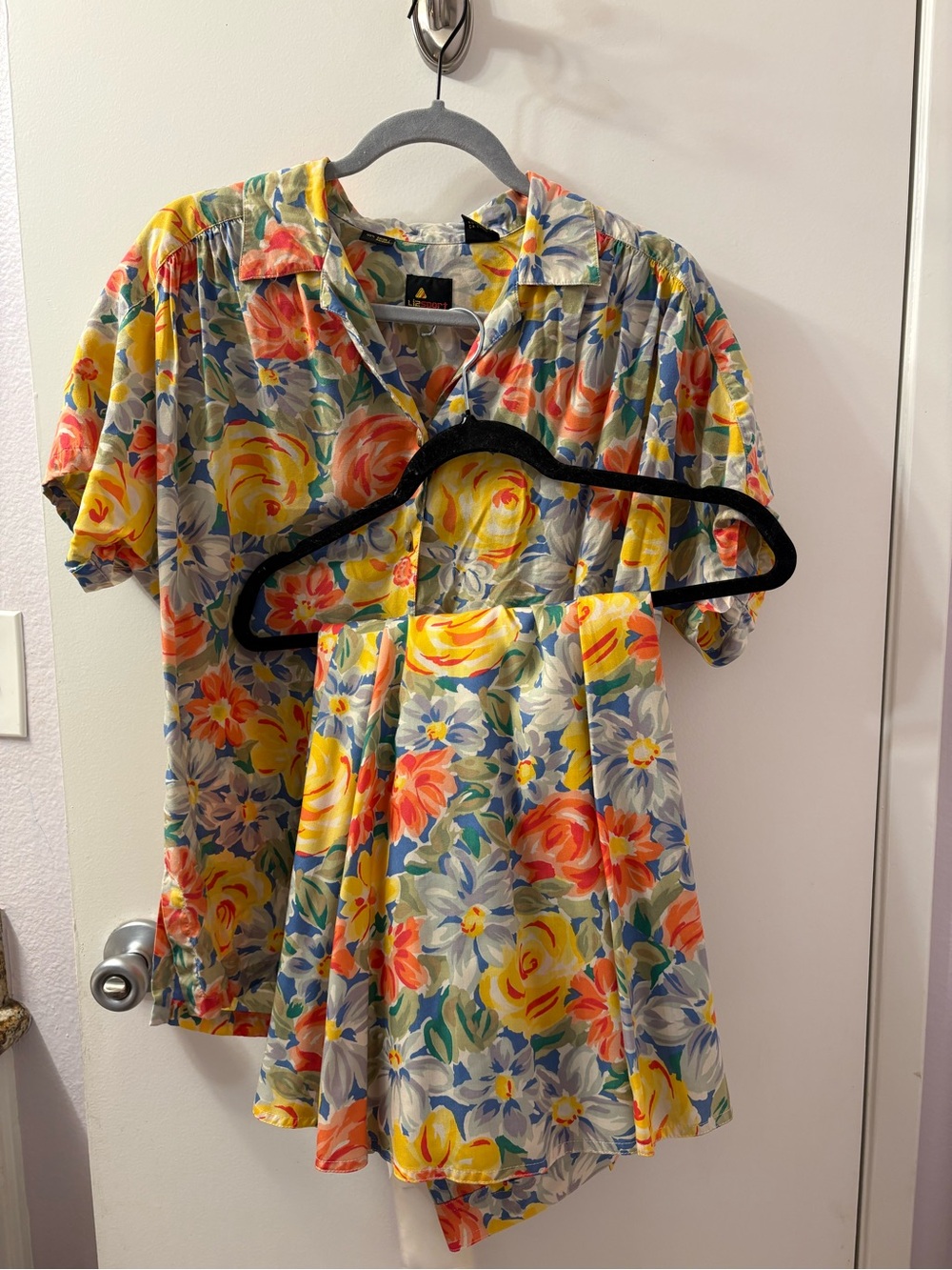 LizSport Floral Set Top Medium/Skirt Size 14 Vintage